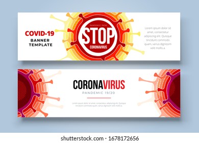 Coronavirus COVID-19 SARS-CoV-2 Social media Banner on a color background. Virus infections prevention. Deadly type of virus 2019-nCoV. Coronavirus microbe vector illustration