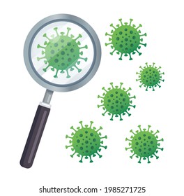 Coronavirus Covid-19 seen with a magnifying glass vector illustration.
