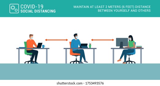Coronavirus Covid-19 Social Distancing In The Office And Preventive Measures