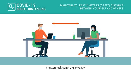 Coronavirus covid-19 social distancing in the office and preventive measures