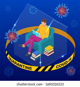 Coronavirus Covid-19, staying at home with self-quarantine to help slow outbreak and protect virus spread. Save the Planet from coronavirus.