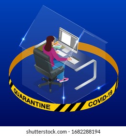 Coronavirus Covid-19, staying at home with self-quarantine to help slow outbreak and protect virus spread. Save the Planet from coronavirus.