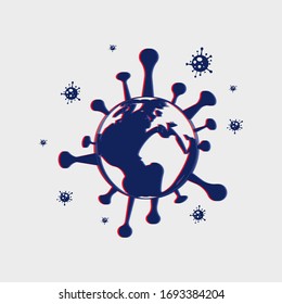 Coronavirus COVID-19. stereo effect of a bacterium virus in the shape of a globe. Earth in the form of bacteria