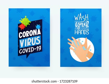 Coronavirus COVID-19 stop pandemic 2020 posters. Vector backgrounds for healthcare medical 2020 pandemic design. 