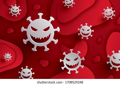 coronavirus covid-19 with symbol danger sign on red background.