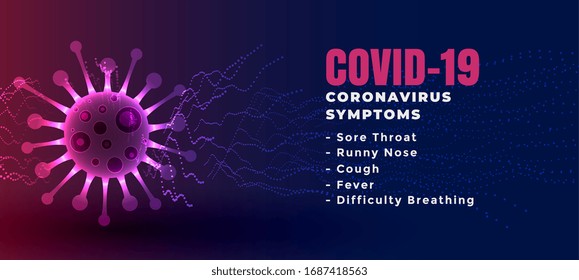 coronavirus covid-19 symptons list with virus spread banner