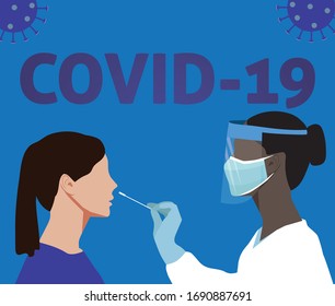 Coronavirus Covid-19 testing carried out by a medical professional, worker, doctor, or nurse. Patient receiving a Corona test. 