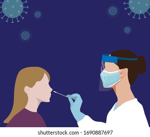 Coronavirus Covid-19 testing carried out by a medical professional, worker, doctor, or nurse. Patient receiving a Corona test. 