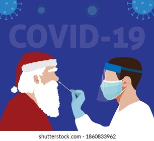 Coronavirus Covid-19 testing carried out by a medical professional. Santa getting a Covid-19 test. Patient receiving a Corona test.