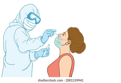 Coronavirus Covid-19 testing carried out by medical professional, Doctor, Nurse, Medical staff for all patient, elderly male, female, During the coronavirus outbreak concept. Illustration and Vector.