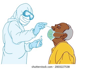 Coronavirus Covid-19 testing carried out by medical professional, Doctor, Nurse, Medical staff for all patient, asian elderly male, female, During  coronavirus outbreak concept. Vector Illustration.