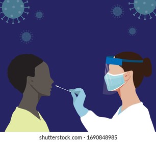 Coronavirus, Covid-19 Testing. Nurse Conducting Coronavirus Test On Potentiall Infected Patient.