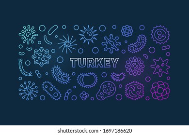 Coronavirus or COVID-19 in Turkey vector concept colorful linear horizontal illustration on dark background 
