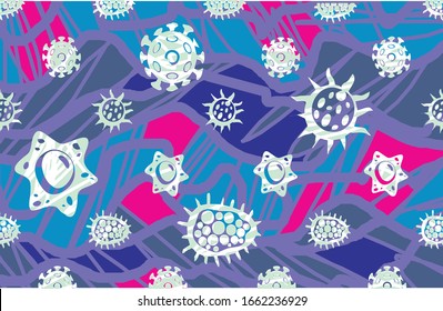 Coronavirus COVID-19 in a typical Indonesian batik motif. the wuhan virus from china. Vector illustration.