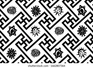 Coronavirus COVID-19 in a typical Indonesian batik motif. the wuhan virus from china. Vector illustration.