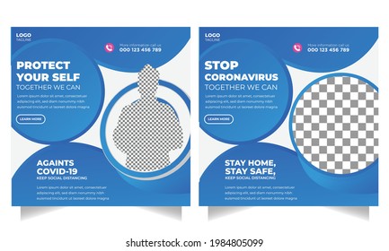 Coronavirus, Covid-19, Covid-19-Impfprogramm, gegen Covid-19-Präventionswarnung Social Media Post Template Design Premium Vector