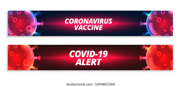 coronavirus covid-19 vaccine and alert banner set