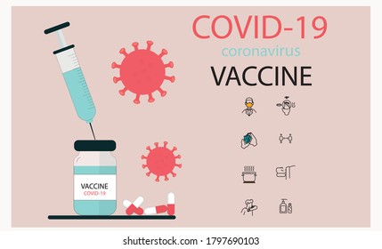 Coronavirus Covid-19 vaccine concept. corona virus cure. injection. vaccine bottle concept. health medicine. coronavirus vaccine. vector and illustration design .