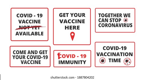 Coronavirus, Covid-19 vaccine sign set for banner, poster for people vaccination. Vector stock illustration with texture isolated on white background.