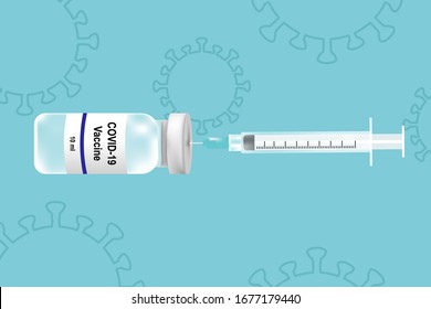 coronavirus covid-19 vaccine and syringes to prevent the spread of the virus vector illustration