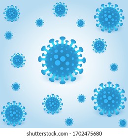 Coronavirus covid-19 Vektorillustration Hintergrund. Corona-Virus-Infektion covid-19 Zellen auf blauem Hintergrund. Infektionsgefahr 2019-ncov neuartige Coronavirus-Bakterien.Stopp des Coronavirus. Vektorillustration Illustration.