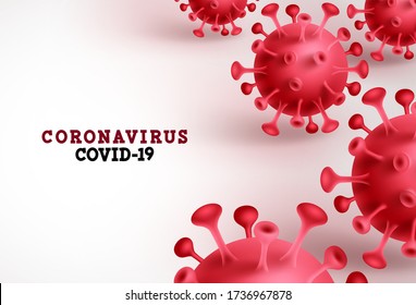 Coronavirus covid-19 vector background. Corona virus covid19 text in white empty space with 3D red novel corona virus for medical template. Vector illustration.
