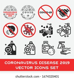 Coronavirus (Covid-19) Vektorsymbole Set. Ui/Ux. Premium-Qualität.
