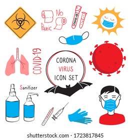 Coronavirus Covid-19 vector icons set. Covid-19 icons for Website, Mobile App and Print