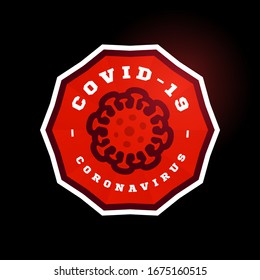Coronavirus covid-19 vector logo. Modern professional circle sport 2019-nCoV outbreak in retro style vector emblem and template logotype design. Coronavirus danger and public health risk disease
