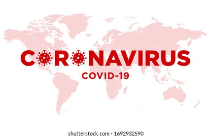 Coronavirus COVID-19 vector sign on a world map. Illustration of world map vector.