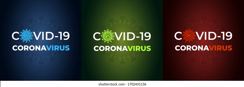 Coronavirus COVID-19 Viral Pneumonia - Set of 3 color vector illustrations. COVID-19 pandemic risk background vector illustration. 2019-ncov virus.