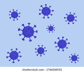 Coronavirus covid-19 virus blue background with flying germs. Quarantine vector illustration.