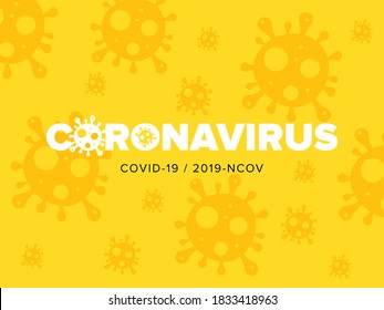 Coronavirus Covid-19 Virus Logo and Banner with Bacteria Icon Vector. Background with blue virus bacteria cells. Horizontal banner, poster, Icons, header for website