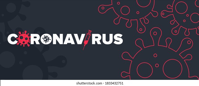 Coronavirus Covid-19 Virus Logo and Banner with Bacteria Icon Vector. Background with corona virus  covid19 bacteria cells. Horizontal banner, poster, Icons, header for website