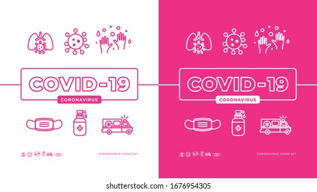 Coronavirus COVID-19 virus. Medical icons on background.  Icon set.