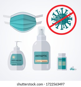 Coronavirus Covid-19 virus precaution icons set.Isolated on white background.Vector illustration.