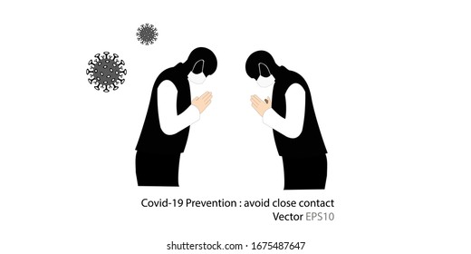 Coronavirus, Covid-19 Virus Protection By Avoid Close Contact , Thai Greeting.