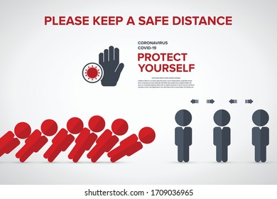 Coronavirus COVID-19 virus social distance concept. Social Distancing warning. EPS10 vector file