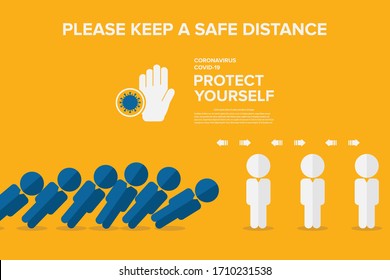 Coronavirus COVID-19 virus social distance concept. Social Distancing warning. EPS10 vector file