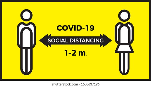 Coronavirus COVID-19 Virus Social Distancing Concept. Stay One Or Two Meter Apart. Flat Icon Vector Illustration