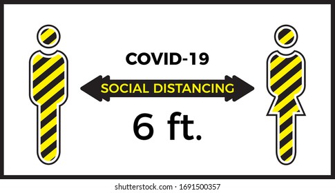 Coronavirus COVID-19 Virus Social Distancing Concept. Stay Six Feet Apart. Flat Icon Vector Illustration