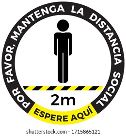 Coronavirus COVID-19 virus social distancing concept. Wait here spanish language and Stay two meters apart. Flat icon vector illustration