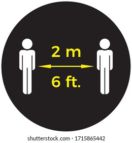 Coronavirus COVID-19 virus social distancing concept. Stay six feet or two meters apart. Flat icon vector illustration