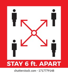 Coronavirus COVID-19 Virus Social Distancing Concept. Stay Six Feet Apart. Flat Icon Vector Illustration