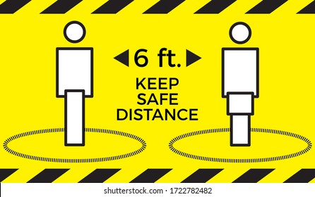 Coronavirus COVID-19 Virus Social Distancing Concept. Stay Six Feet Apart. Flat Icon Vector Illustration