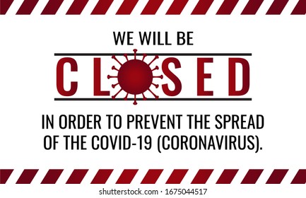 Coronavirus, Covid-19, we will be closed card or background. vector illustration.