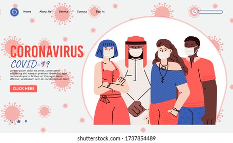 Coronavirus or COVID-19 website banner with people wearing masks.