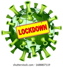 Coronavirus Covid-19 mit World Lockdown Panel. Vektorillustration einzeln auf Weiß
