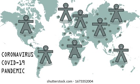 Coronavirus covid-19 world pandemic concept graphic people icons with masks keeping distance 