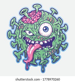 Coronavirus Covid-19 Zombie Monster Cartoon Vector Illustration